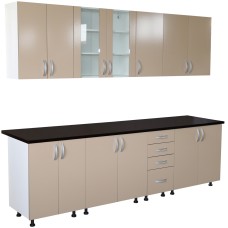 Bucatarie Zebra 260 cm din PAL Cappuccino cu blat termoizolant negru